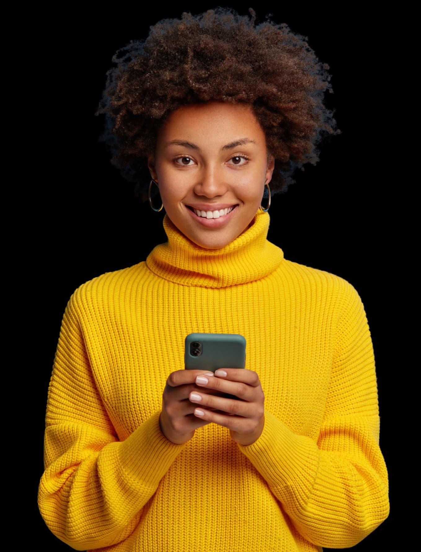 Smiling person holding phone